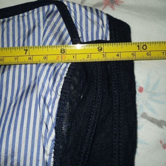 J CREW Slvless Blue 100% Strip Linen Trim 100% Sil - Picture 5 of 6